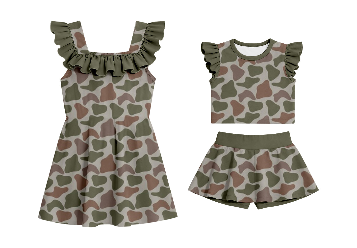 Custom moq 5 mix size Sibling Baby Girl Camouflage Sleeveless Top And Shorts Set Dress Cute Outfit for Little Girls Summer Style Baby Clothing
