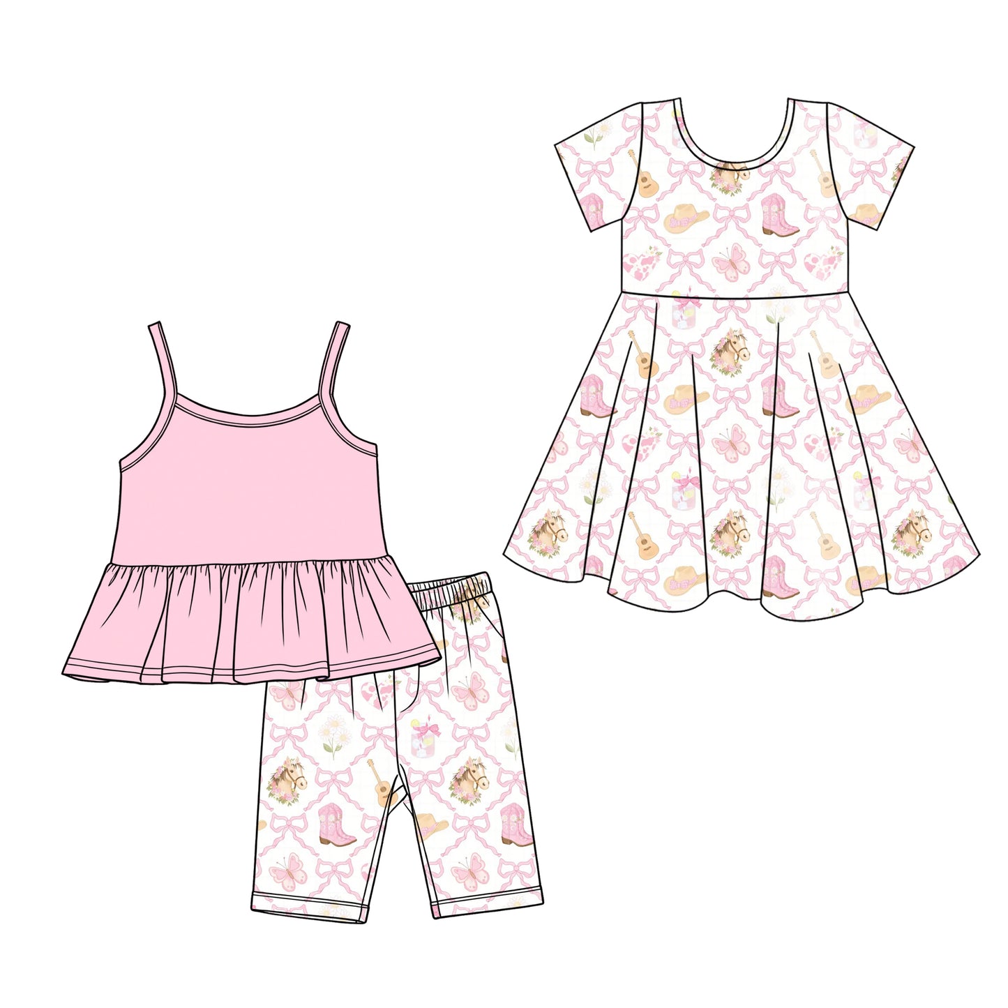 Custom moq 5 mix size Sibling Baby Girl's pink sleeveless Top And Shorts Set Cute Dress for Summer