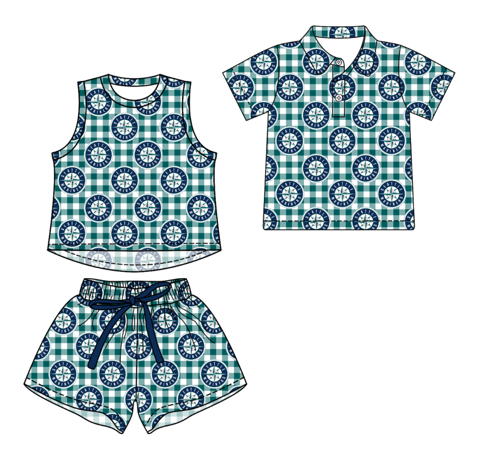 Custom moq 5 mix size milk silk summer teams Checked Girls Sleeveless Top And Short Sets Boys Short Sleeve Button Polo Shirt Top