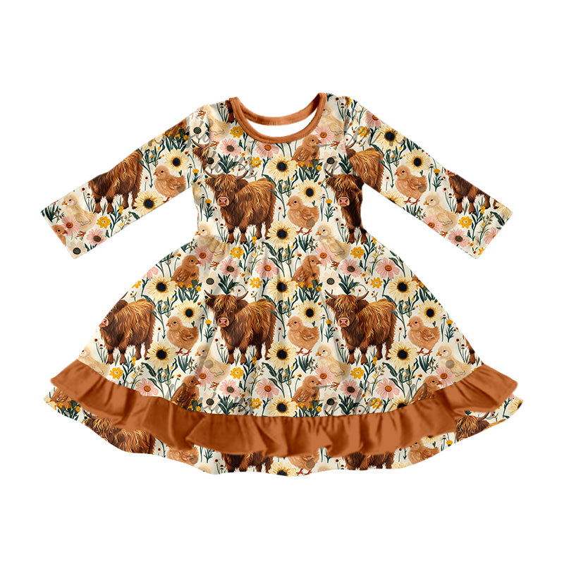 8.3 custom each style moq 5eta 4-6week baby girls clothes alpine floral khaki long sleeve dress
