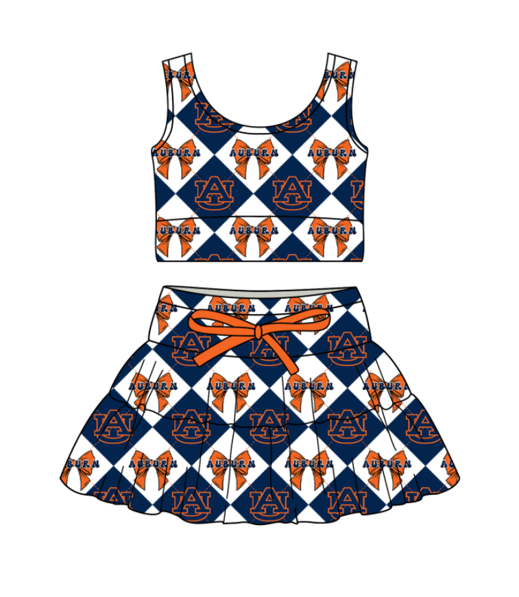 Custom moq 5 mix size Navy blue Plaid Baby Girl Sleeveless Top And Skirt Team Outfit Children's Clothing