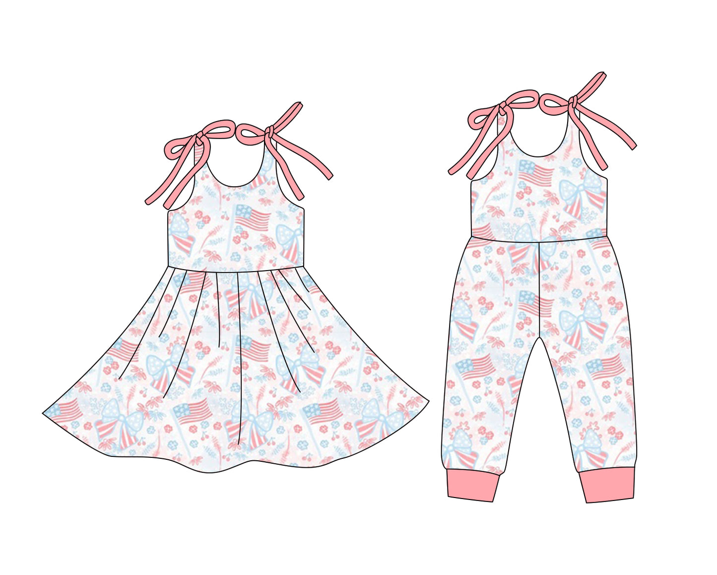 25.12.24 custom each style moq 5 eta 6-8week Sibling Sister flag baby short sleeve romper and dress match design