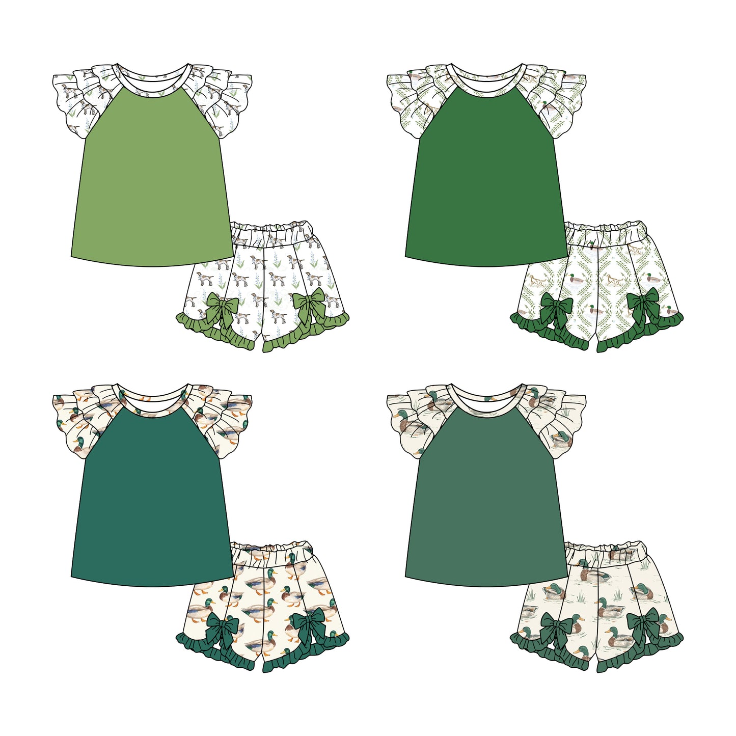 2.11 custom each style moq 5eta 4-6week Sibling Sister duck baby girls short sleeve shorts sets and set 4 match design