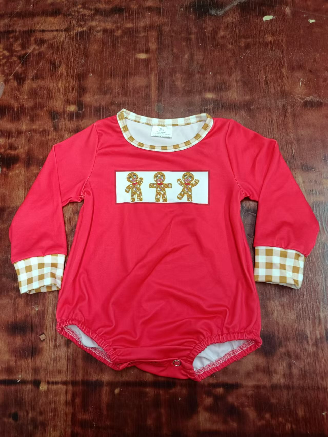 Custom moq 3 eta 6-7weeks Red Biscuit Bear Long Sleeve Shorts Jumpsuit