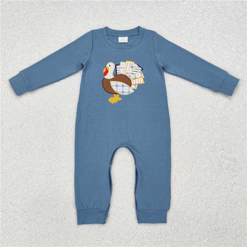 RTS NO MOQ(In Stock ) LR1505 Embroidered turkey long-sleeved jumpsuit