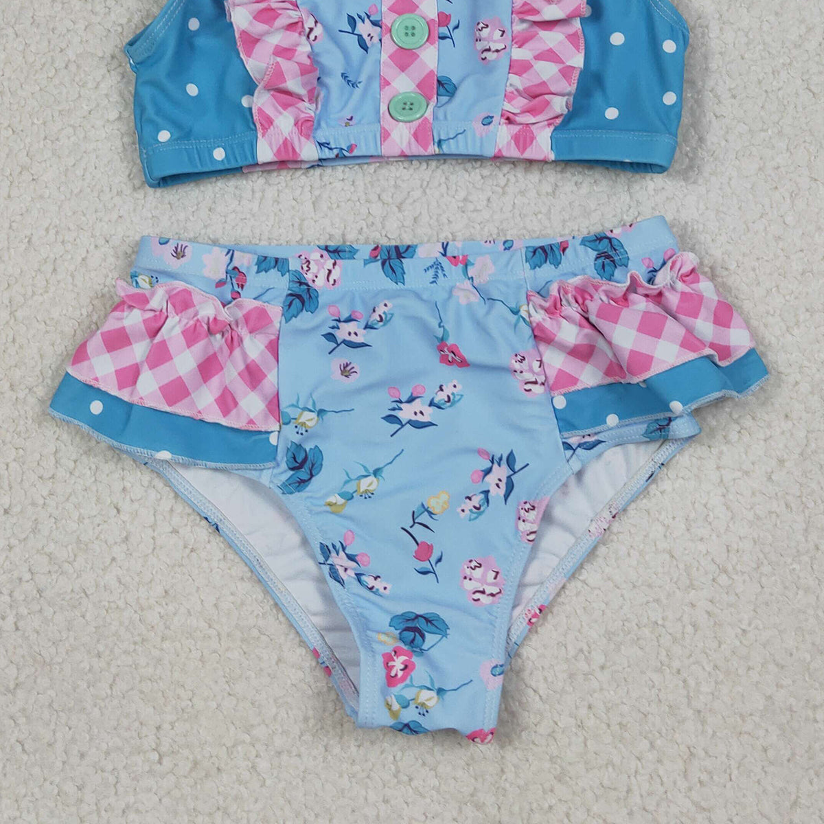 RTS NO MOQ S0777 Baby Girls Sleeveless Floral Button Vest Top with Bummies Short Swimsuit Set(2T-10-12T)