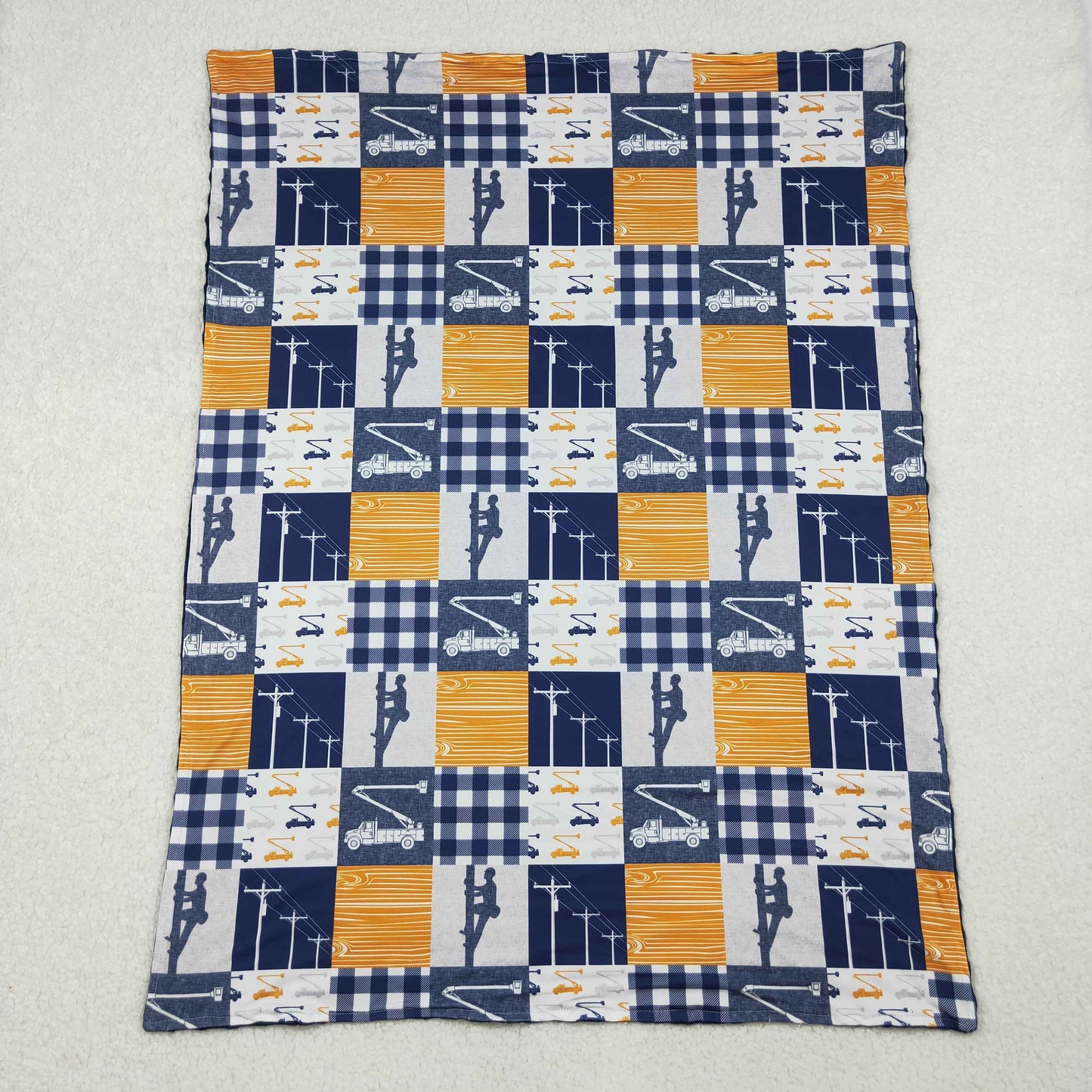 RTS NO MOQ(In Stock) BL0075 Cableman orange and blue plaid baby blanket