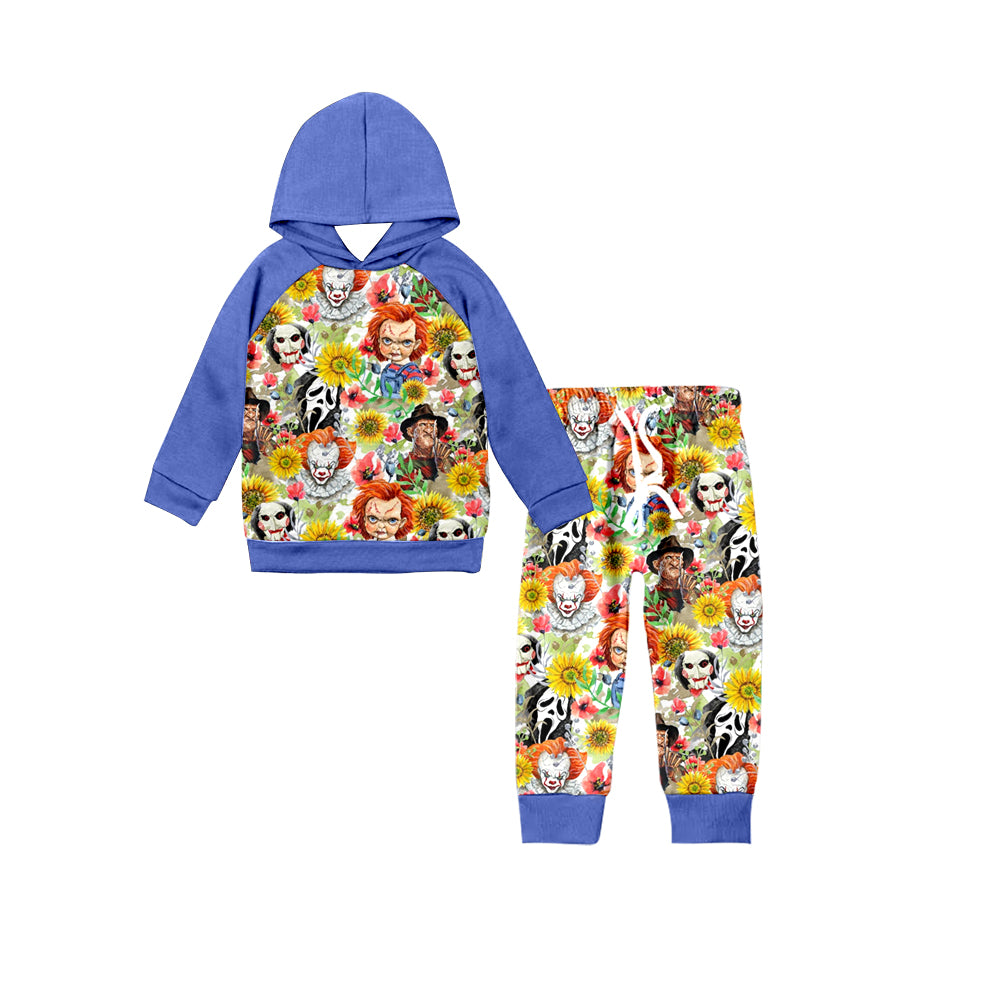 6.6 custom each style moq 5 eta 4-6week baby boys clothes blue hooded long sleeve pants outfits