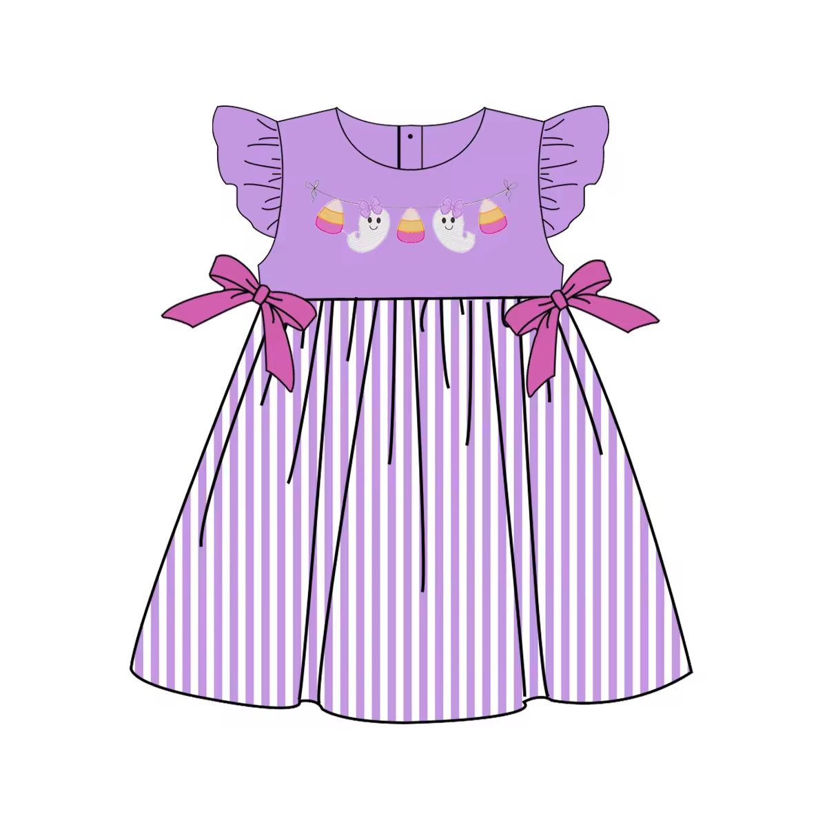 Custom moq 3 eta 6-8weeks Purple Bow Striped Fly Sleeve Skirt
