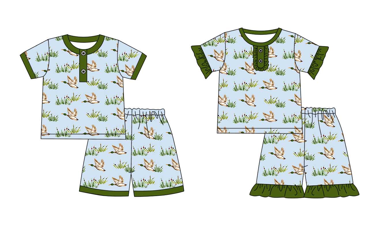 11.1 custom each style moq 5eta 4-6week Sibling Sister duck baby girl short sleeve shorts sets 1 and sets 2 match design