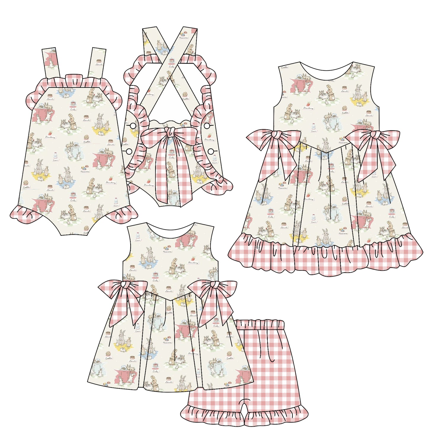 25.12.9 custom each style moq 5 eta 6-8week Sibling Sister bunny baby short sleeve shorts sets and romper and dress match design