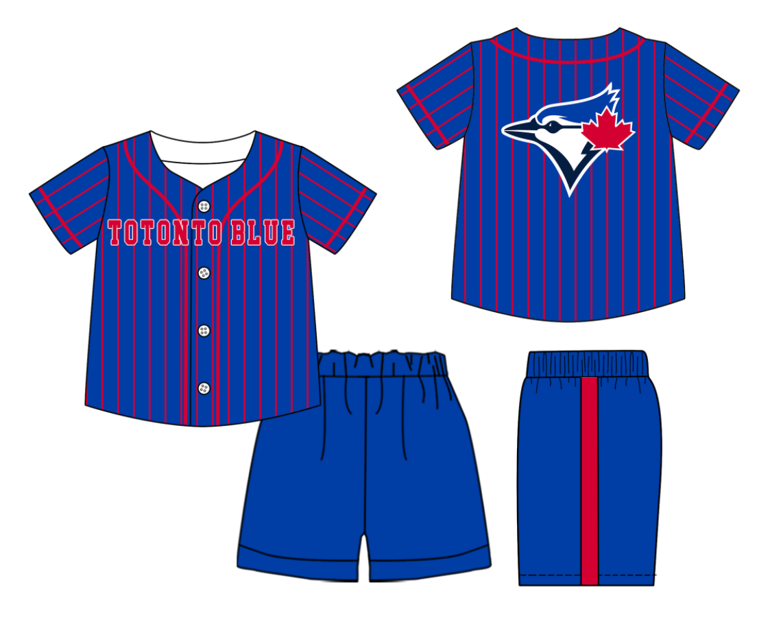 Custom moq 3 or 5 mix size milk silk summer teams baby boy clothes blue short sleeve shorts sets-26.1.20