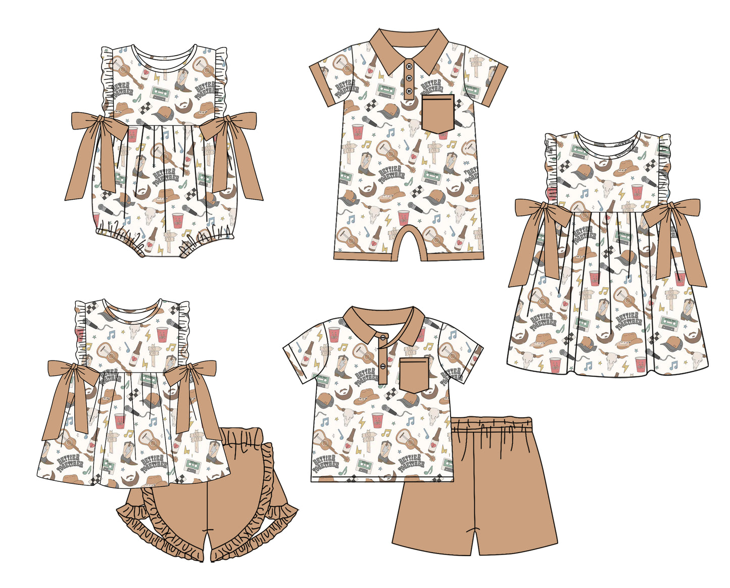 11.14 custom each style moq 5eta 4-6week Sibling Sister hat boots baby girl short sleeve shorts sets and sets 2 and girls romper and boy romper and dress match design