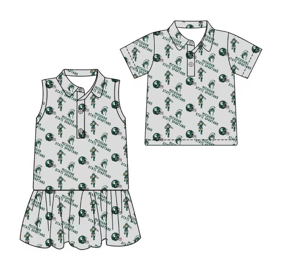 Custom moq 5 mix size milk silk summer teams Grey Sleeveless Dress for Baby Girl Short-Sleeved Polo Shirt for Boy