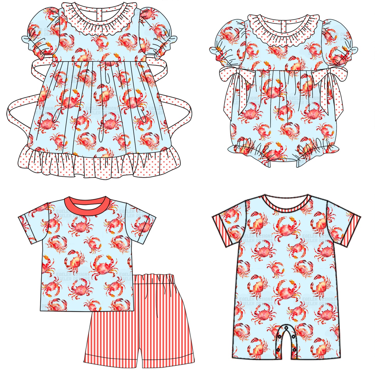 11.9 custom each style moq 5eta 4-6week Sibling Sister fish baby girl short sleeve shorts sets and girl romper and boy romper and dress match design