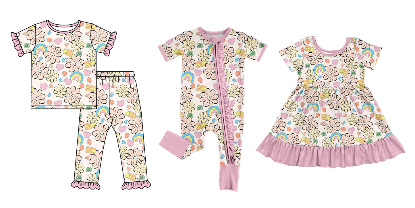 12.9 custom each style moq 5eta 4-6week Sibling Sister floral baby girl sets and dress and rompers match family design