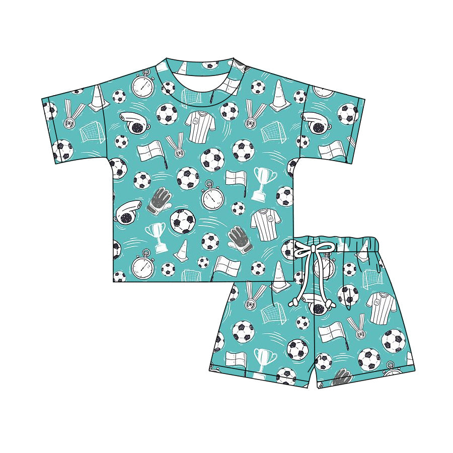 4.2 Custom moq 5 mix size Sibling Baby Footballs Short-Sleeved Top Shorts Set Summer Outfit