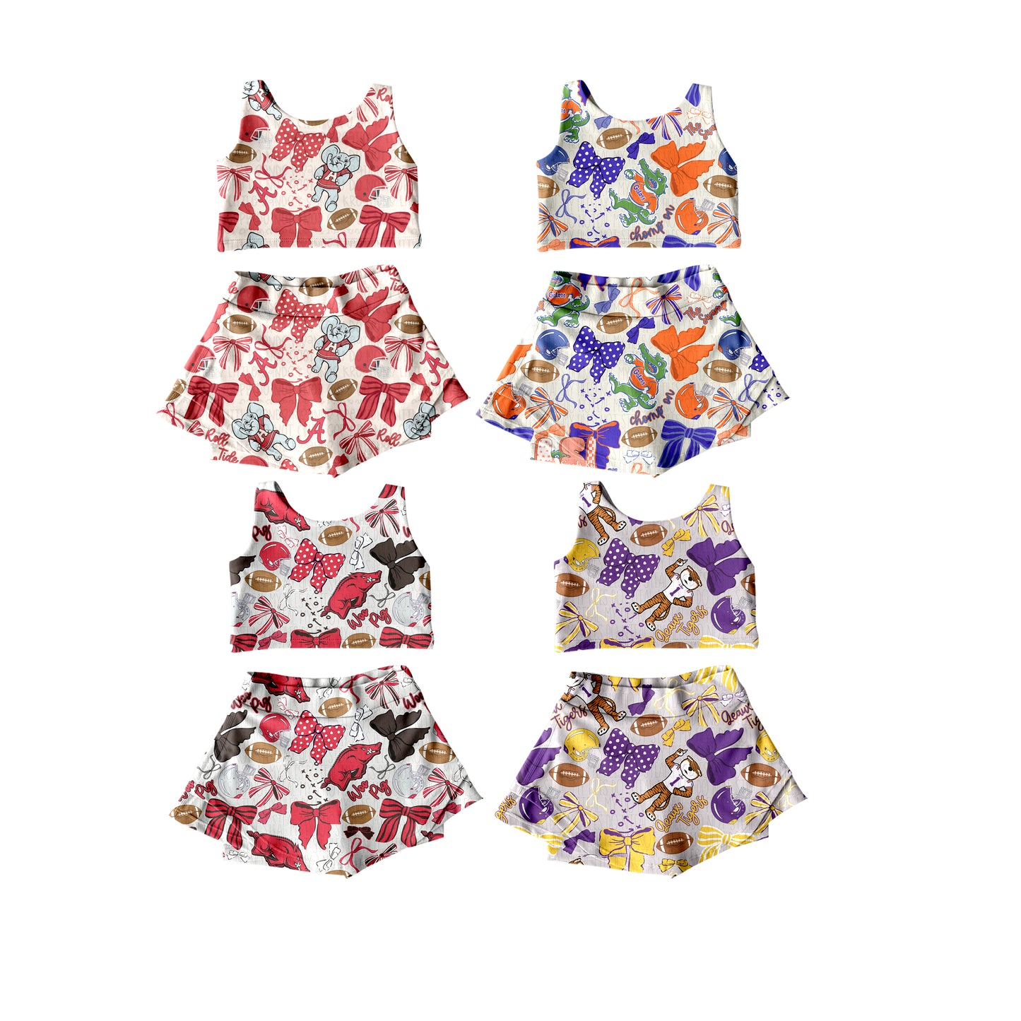 26.1.10 custom each style moq 5 eta 6-8week Sibling Sisters team bow baby girl clothes short sleeve skirts sets 4 match family design