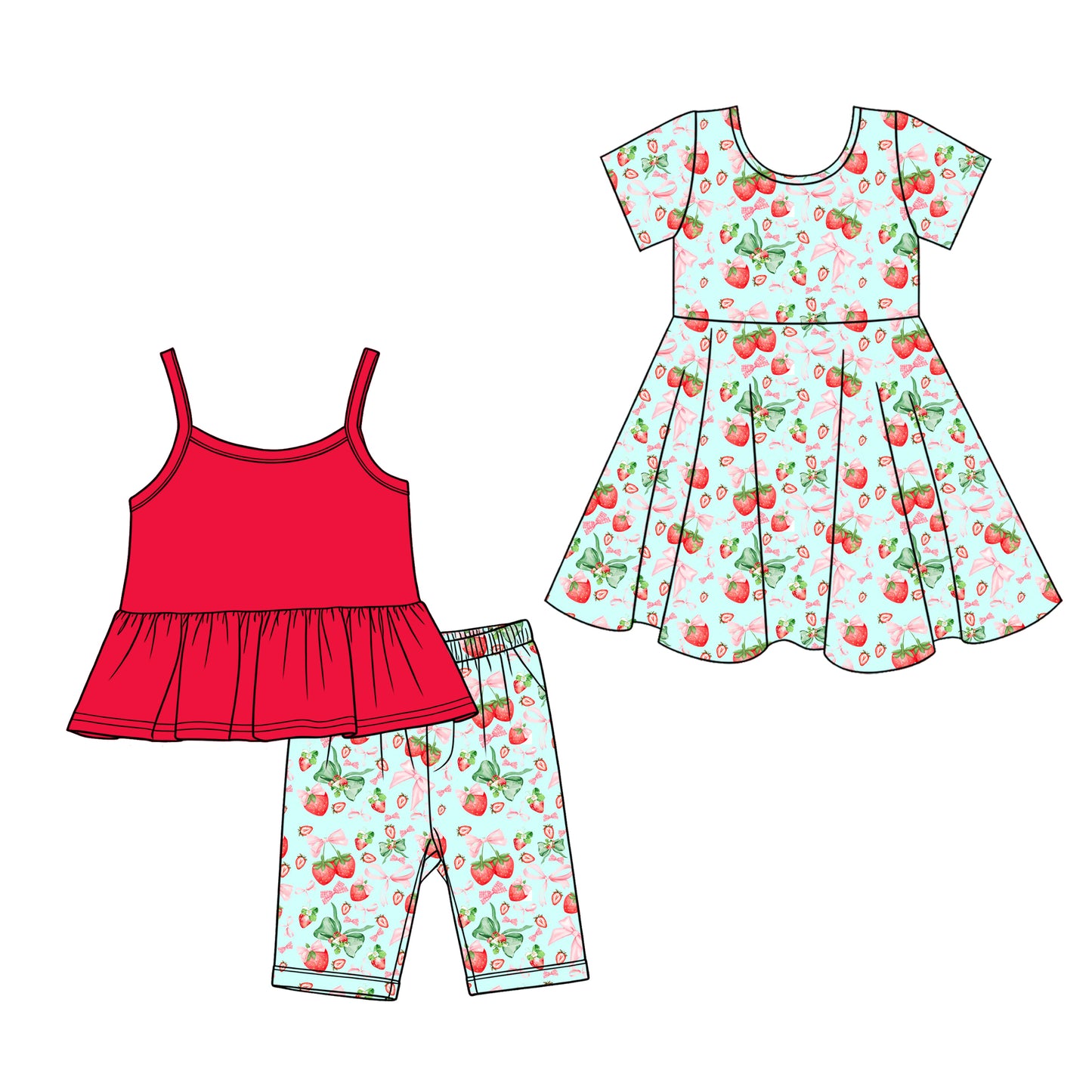 Custom moq 5 mix size Sibling Baby Girl's red sleeveless Top And Shorts Set Cute Dress for Summer