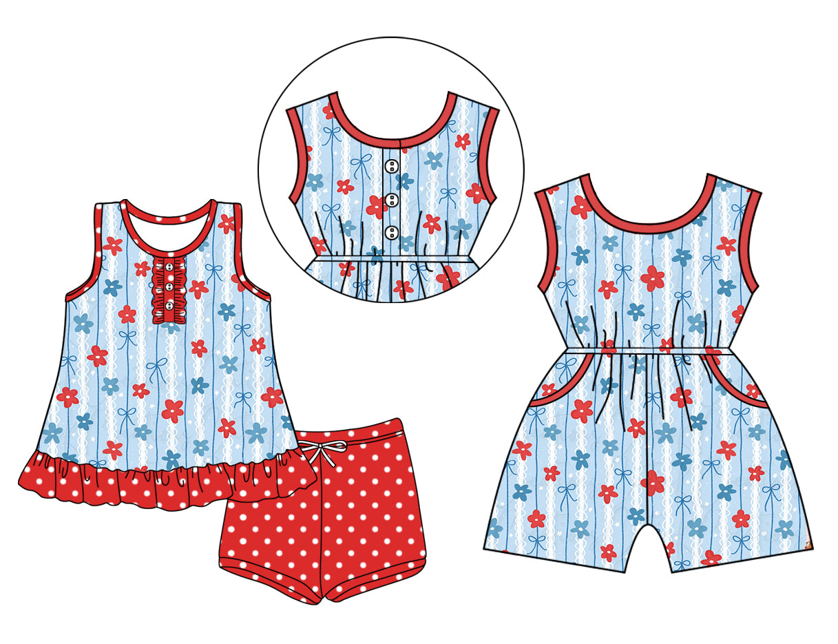 4.6 Custom moq 5 mix size Sibling Baby Girl's 4th of July Sleeveless Top Shorts Set Jumpsuits Cute Summer Outfit