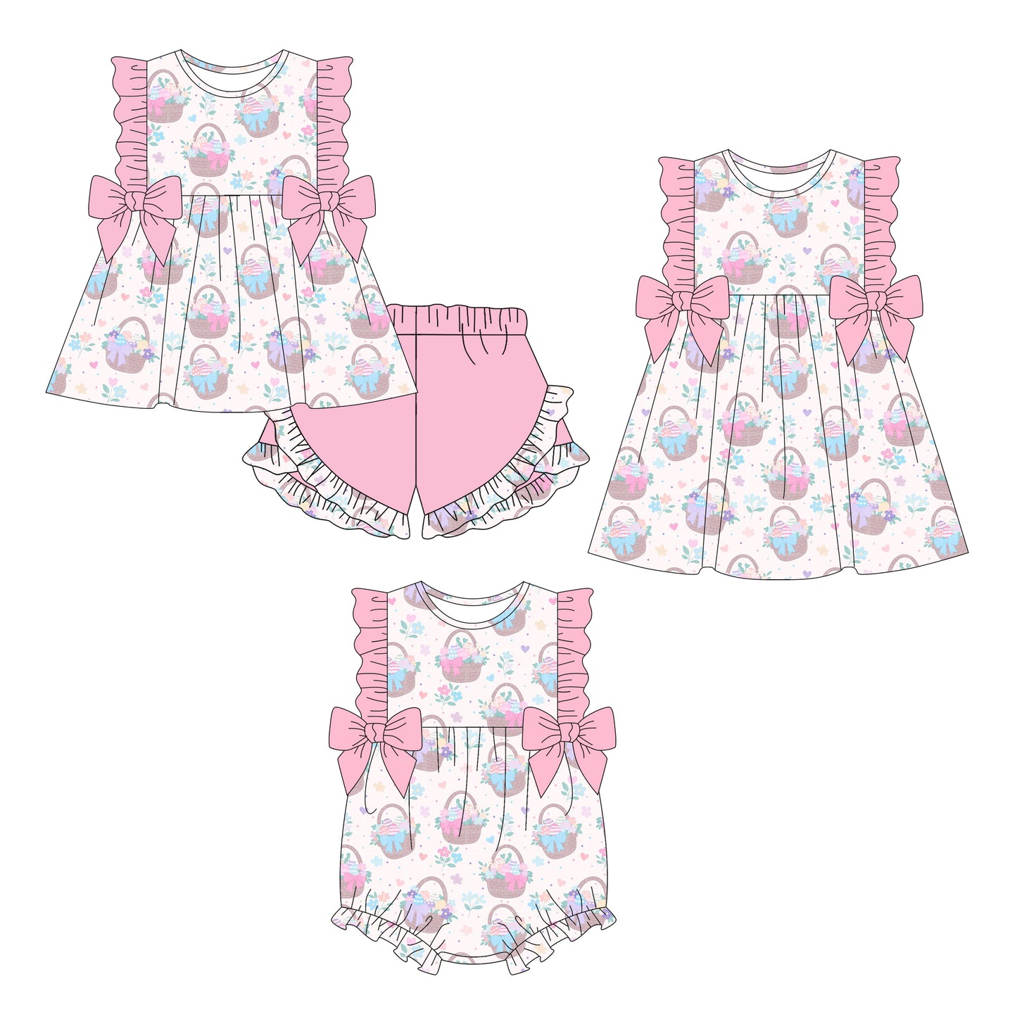 Custom moq 5 mix size Sibling Baby Girl's pink Easter Sleeveless Top And Shorts Set Cute Romper Dress for Summer