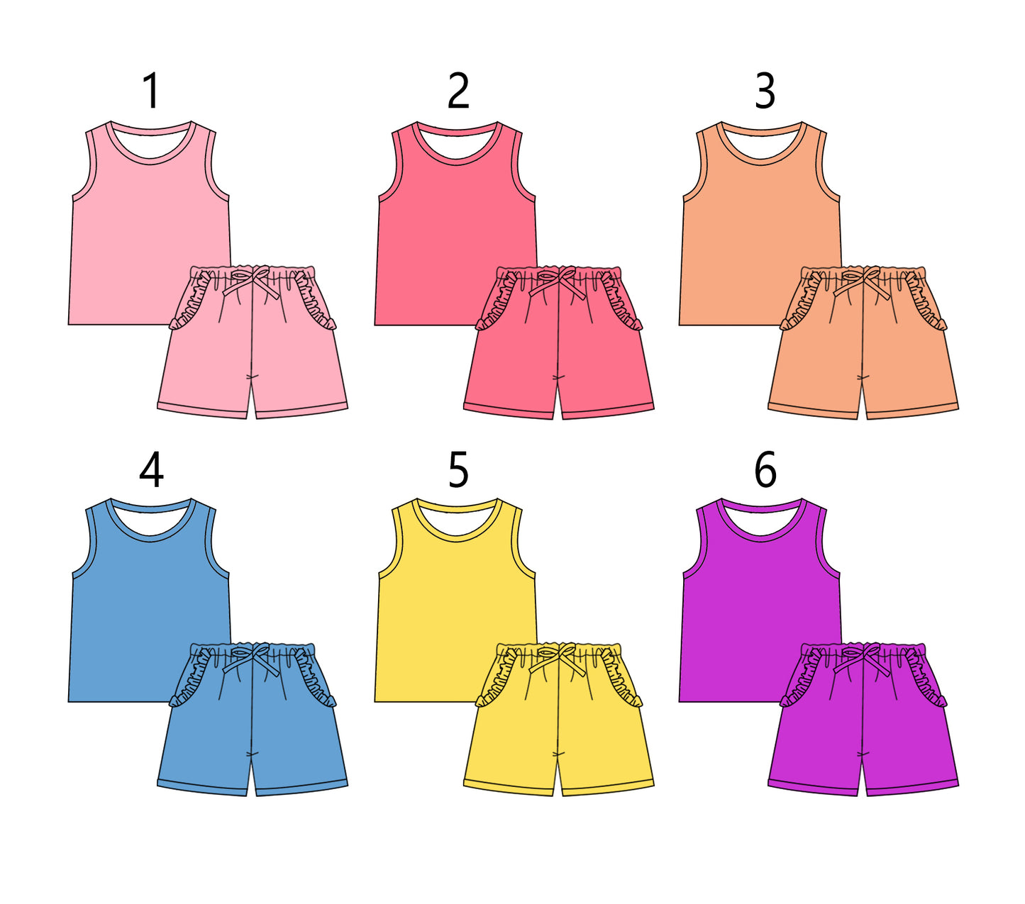 3.3 custom each style moq 5eta 4-6week Sibling Sister solid color baby girls short sleeve shorts sets and set 6 match design