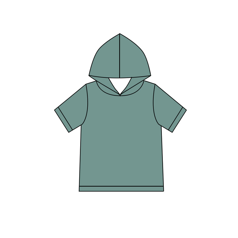 Custom moq 5 boys Blank Cotton Short Sleeve Hooded Top Sage Green Short Sleeve Hooded Top