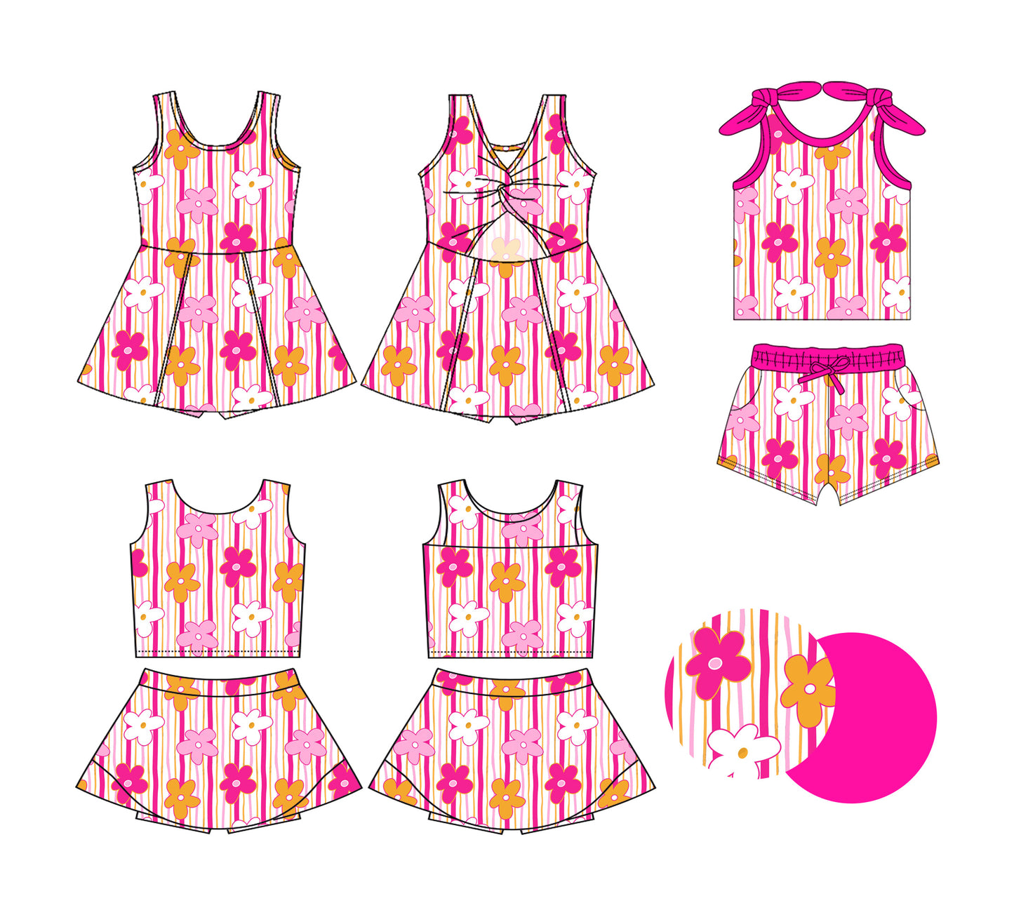Custom moq 5 mix size Sibling Baby Girls Pink Striped Sleeveless Top And Shorts Set Sleeveless Top And Skirt Sets Dress Yoga Outfit
