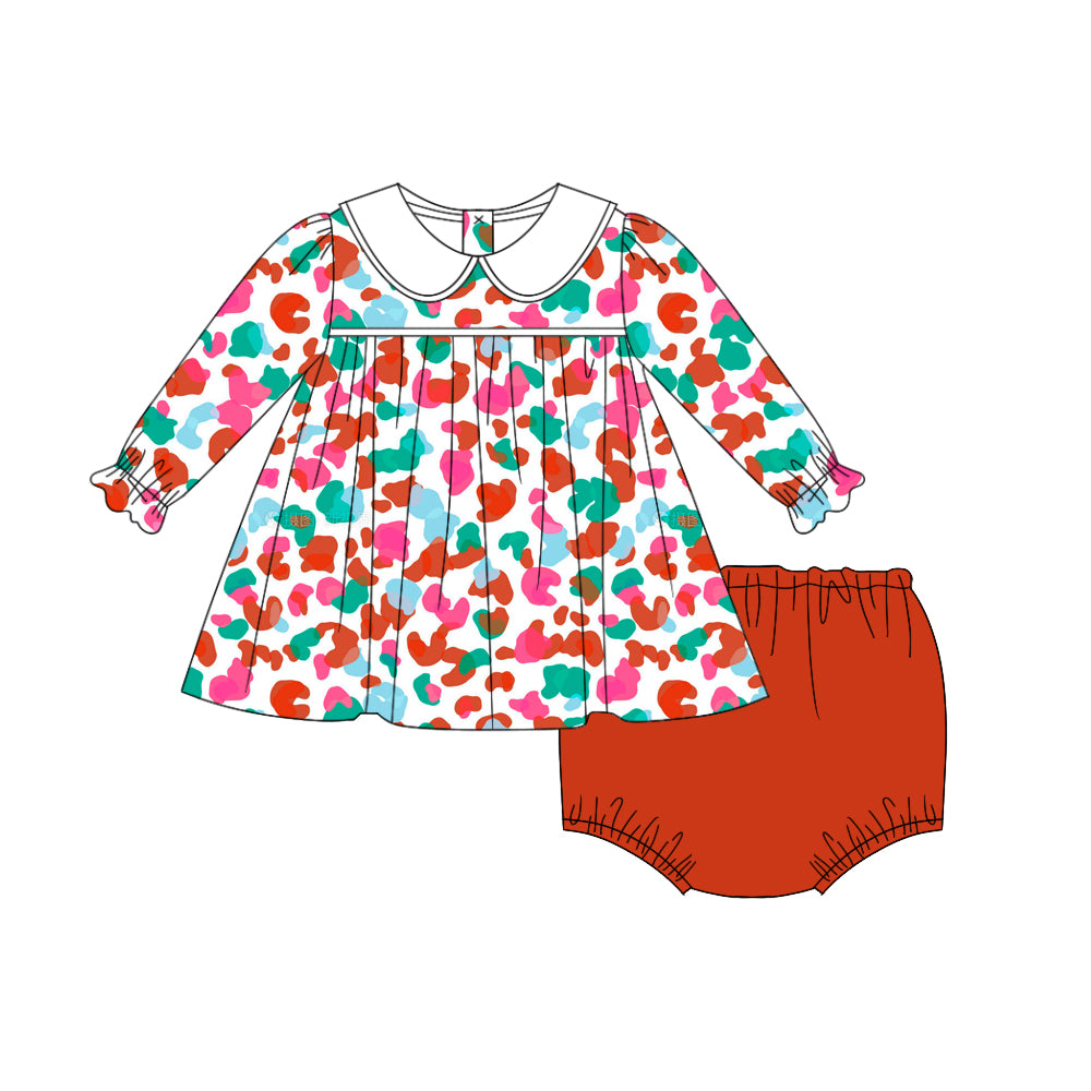 6.18 custom each style moq 5eta 4-6week Sibling Sister colorful leopard baby girls sets and dress and briefs sets match family design