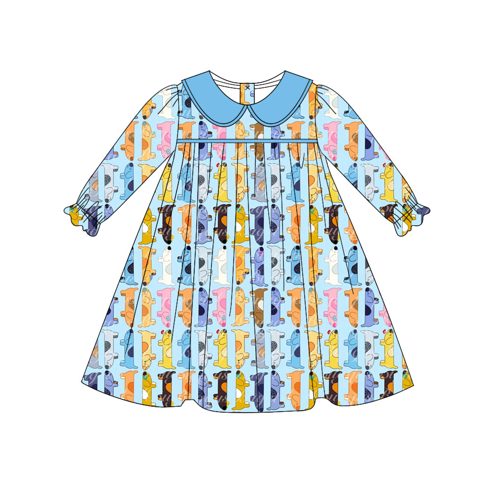 6.27 custom each style moq 5eta 4-6week Sibling Sister blue baby girls sets and dress match family design