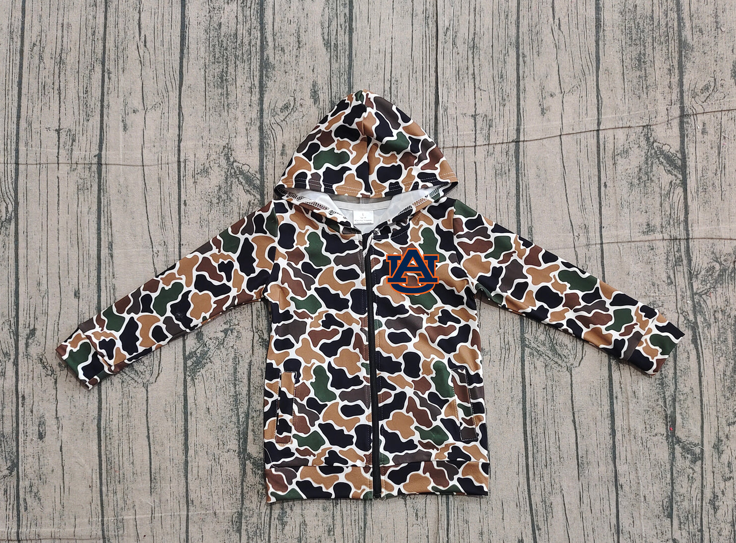 Custom moq 5 mix size milk silk baby boys clothes team summer camouflage zipper hooded long sleeve top-25.11.22