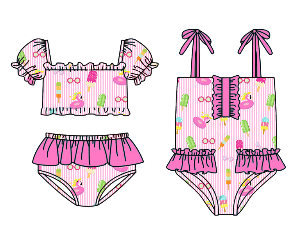 3.13 Custom moq 5 mix size Sibling Baby Girls Short-Sleeved Pink Top Two Pieces Swimsuits One Piece Swimsuits