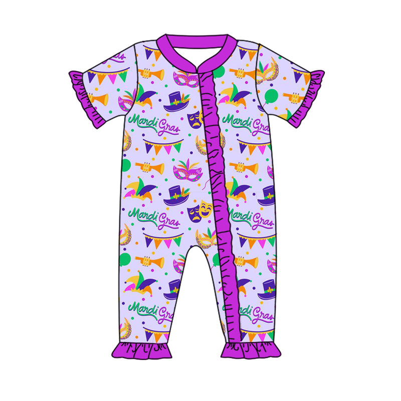 7.23 custom each style moq 5eta 4-6week Sibling Sister Mari gras purple baby girls short sleeve sets and dress and rompers match family design