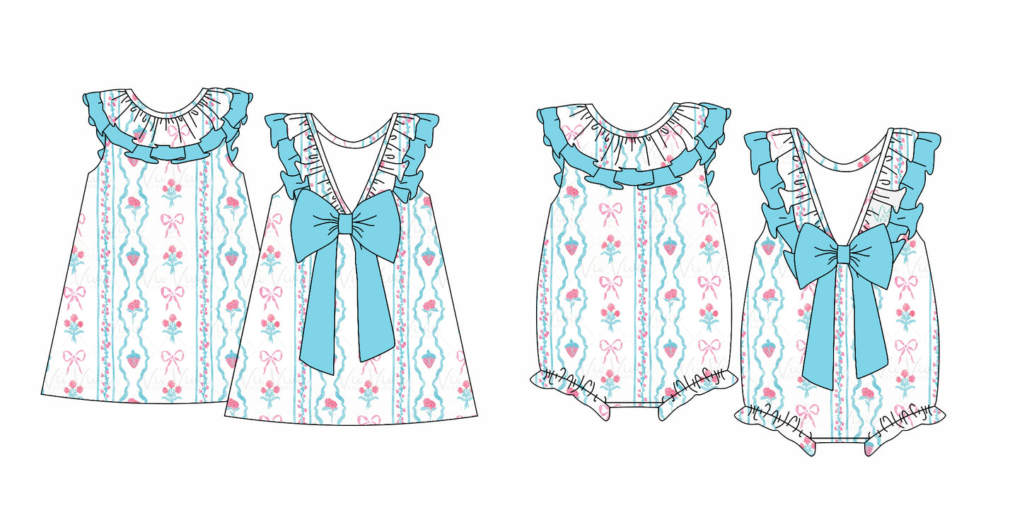 12.14 custom each style moq 5eta 4-6week Sibling Sister bow floral baby girl short sleeve dress and rompers match family design