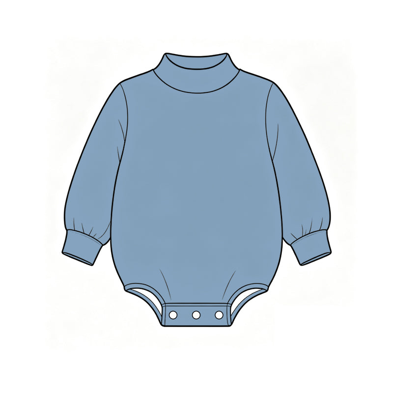 Custom moq 5 boys Blank Cotton Jumpsuit Dusty Blue Long-sleeve high-neck Jumpsuit