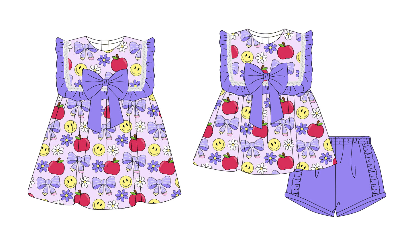 4.19 custom each style moq 5eta 4-6week Sibling Sister smiley bow floral baby girl short sleeve shorts sets and dresses match design