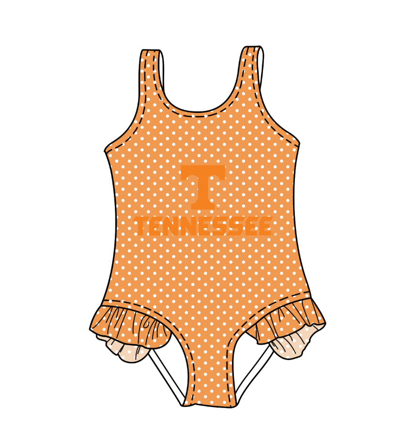 Custom moq 5 mix size milk silk summer teams Orange Baby Girl Sleeveless Polka Dot Lace Onesie Swimsuit Cute Summer Beachwear for Little Girls