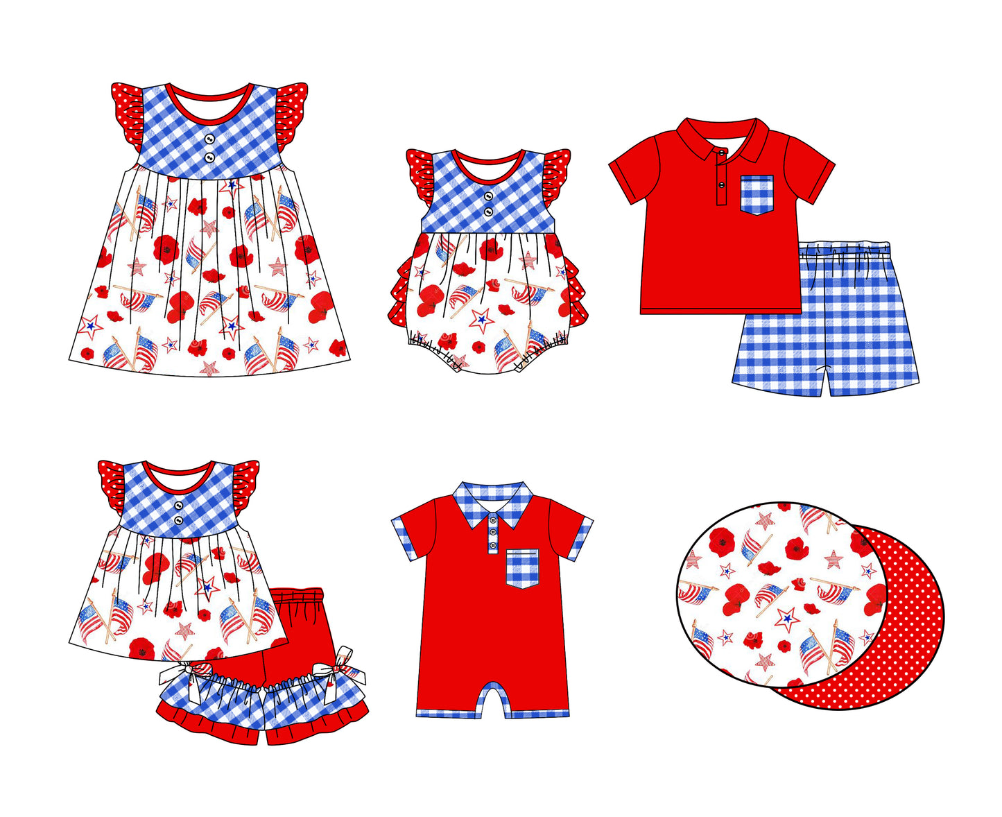 11.6 custom each style moq 5eta 4-6week Sibling Sister 4th of july baby girl short sleeve shorts sets and sets 2 and girls romper and boy romper and dress match design
