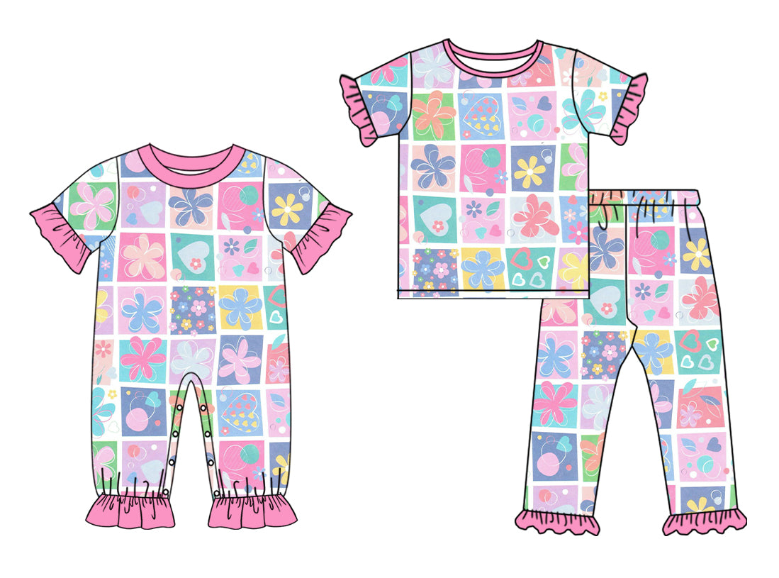 25.10.1 custom each style moq 8 eta 6-8week Sibling Sisters floral baby girl clothes short sleeve pants sets and romper match family design