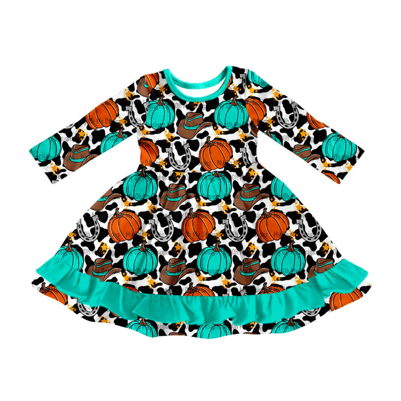 8.3 custom each style moq 5eta 4-6week baby girls clothes pumpkin long sleeve dress