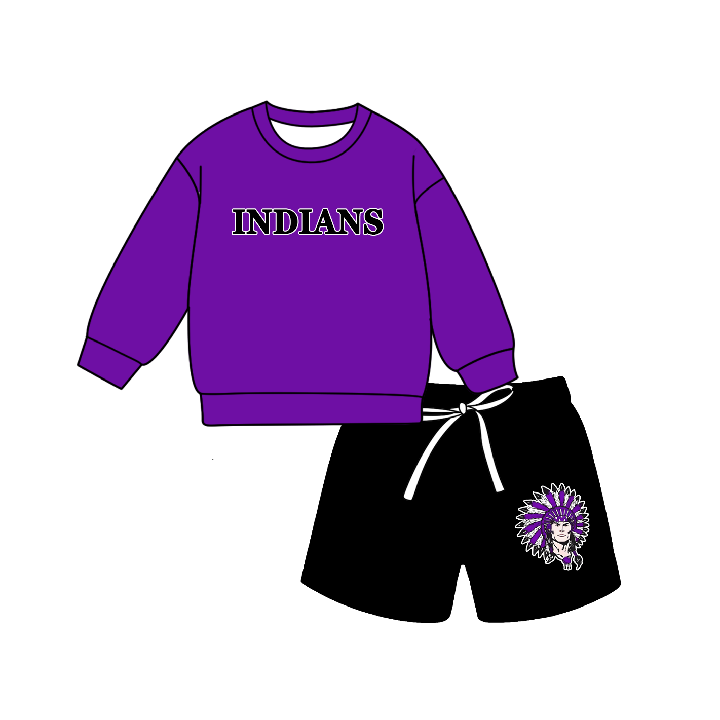 custom moq 5 mix size MSD071103 Baby Kids Letter Printed Long Sleeve Top Drawstring Shorts Team Clothes Set