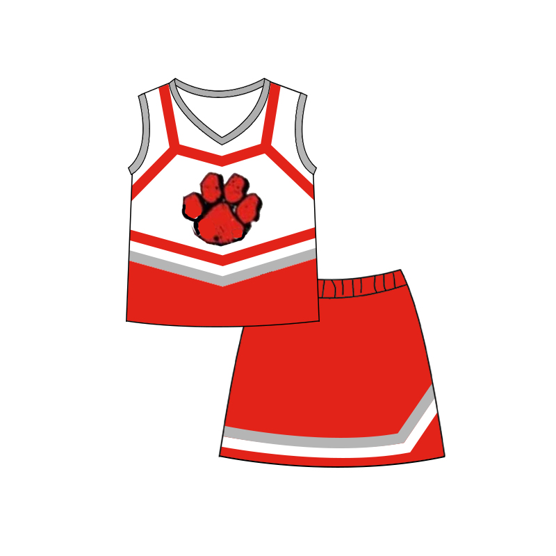 Custom moq 5 each style eta 6-7weeks baby girl clothes team red white sleeveless skirts sets-25.7.22