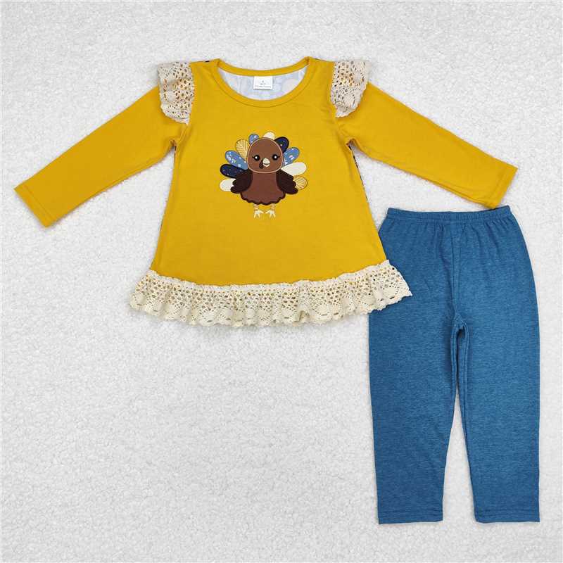 RTS NO MOQ(In Stock ) GLP1542 Embroidered turkey long sleeve pants set