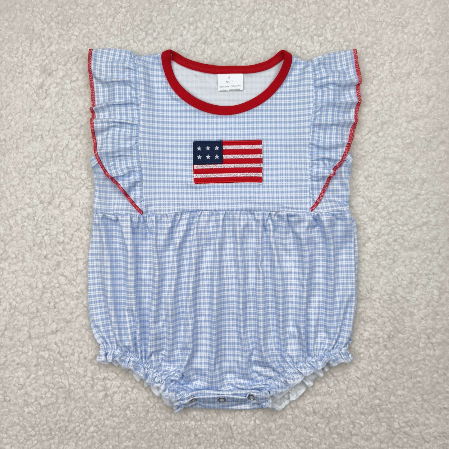 RTS NO MOQ baby girls clothes 4th of july embroidery short sleeve Rompers Clothes Sets