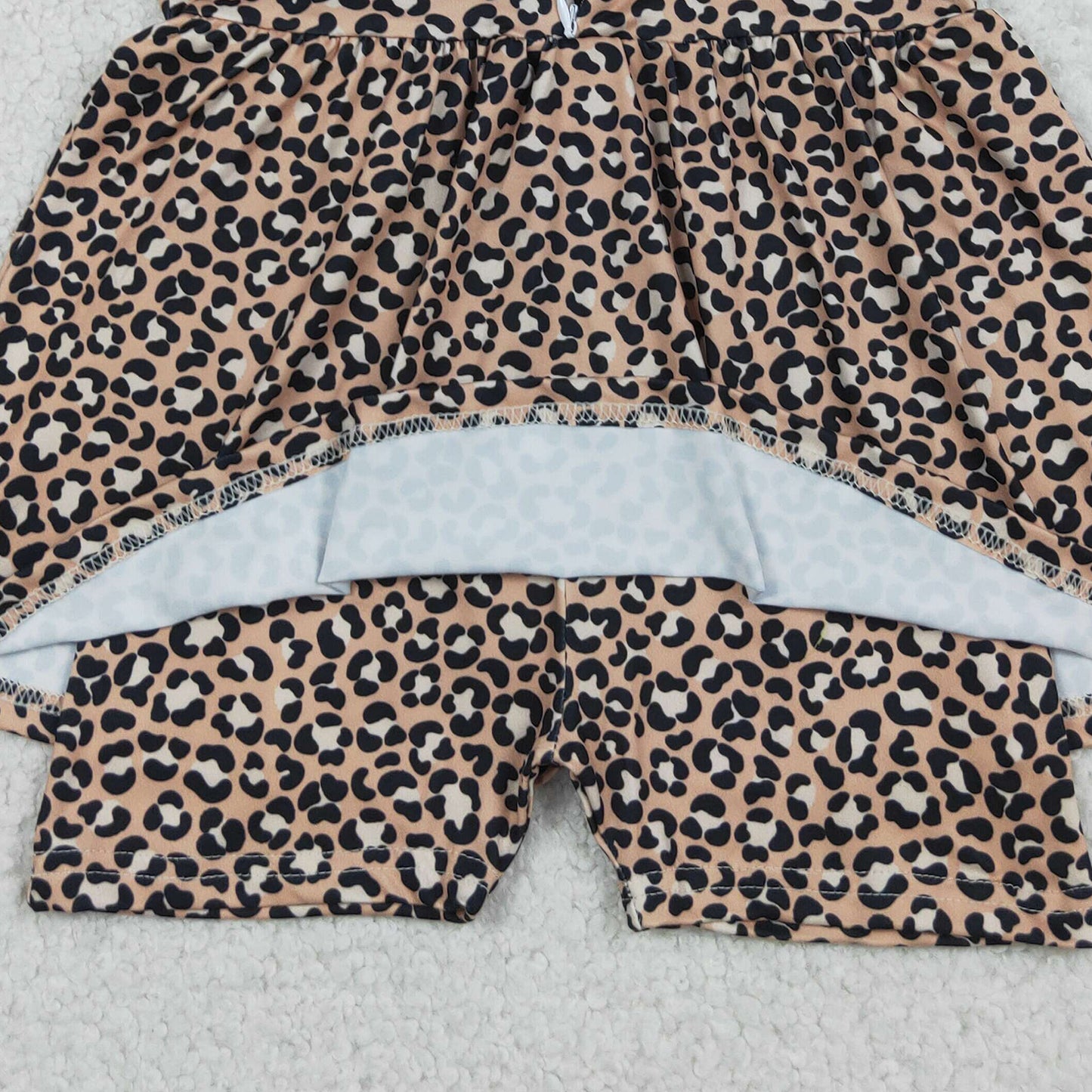 RTS NO MOQ milk silk SR3070 Baby Girls Leopard Print Sleeveless Tunic Style Short Rompers