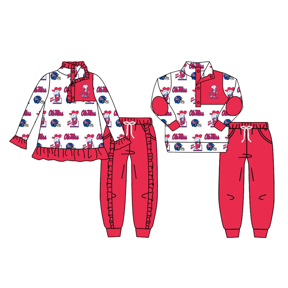 Custom moq 3 MIX SIZE eta 7/8week moq 5 eta /4/5week Watermelon Red Hat Puppy-Letter Pattern Boys Girls Button Pullover Long Mixed Suit