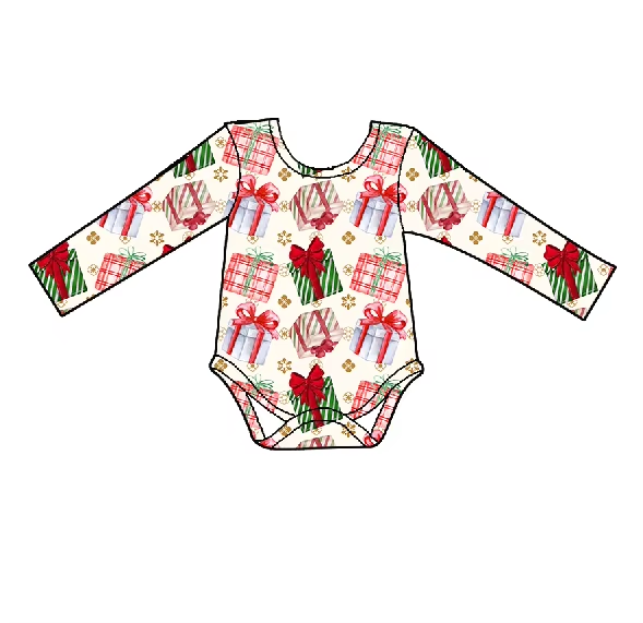 Custom moq 3 eta 6-8weeks Striped Plaid Gift Box Long Sleeve Romper