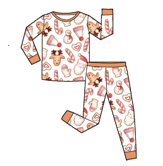 Custom moq 3 eta 6-8weeks Cream style Christmas elements yellow elastic cuffs white long-sleeved suit