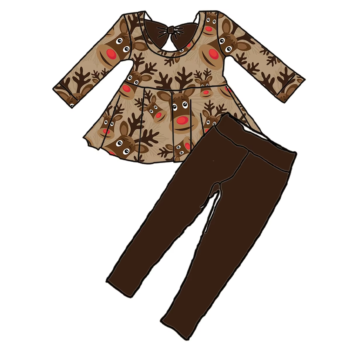 Custom moq 3 eta 6-8weeks Brown Clown Elk Bow Back Decoration Long Sleeve Suit