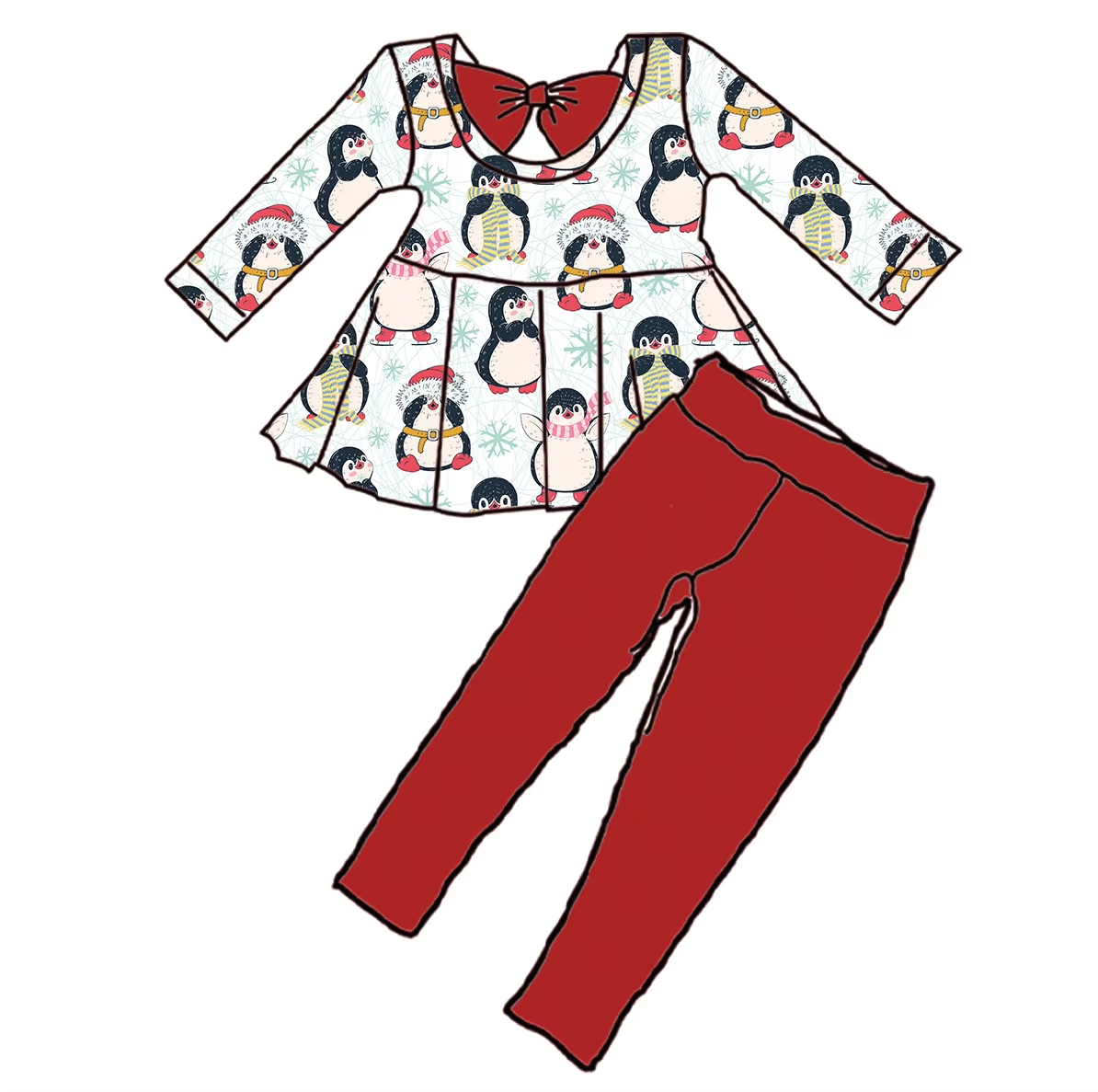 Custom moq 3 eta 6-8weeks Scarf and snowflake bow back decoration red long-sleeved suit